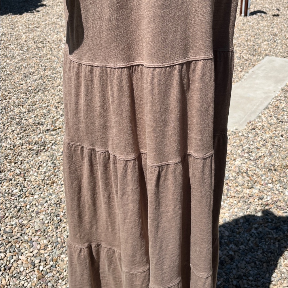 Sundance dylan Taupe Tiered Scoop-Neck Midi 100% Cotton Size L - Picture 5 of 8